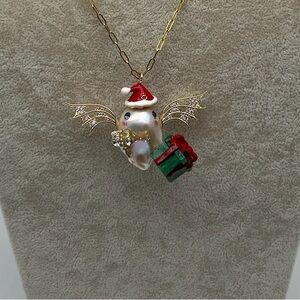 Gold and Red Holiday Pendant Necklace